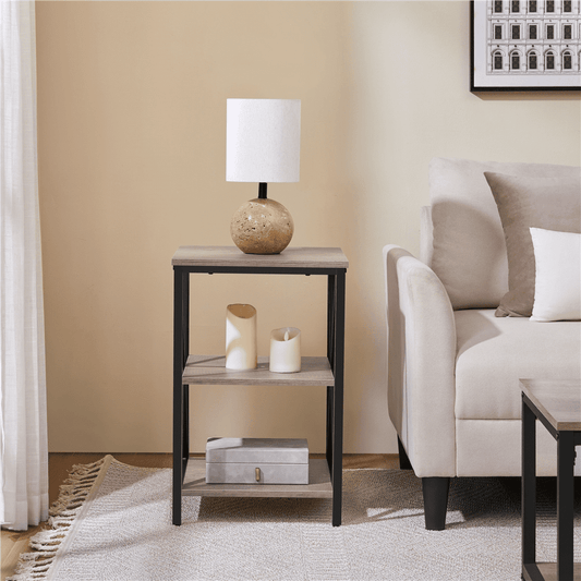 3 Tier X Frame Side Table for Living Room, Gray