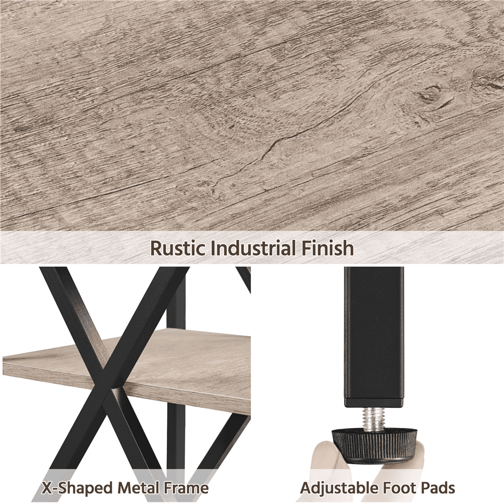 3 Tier X Frame Side Table for Living Room, Gray