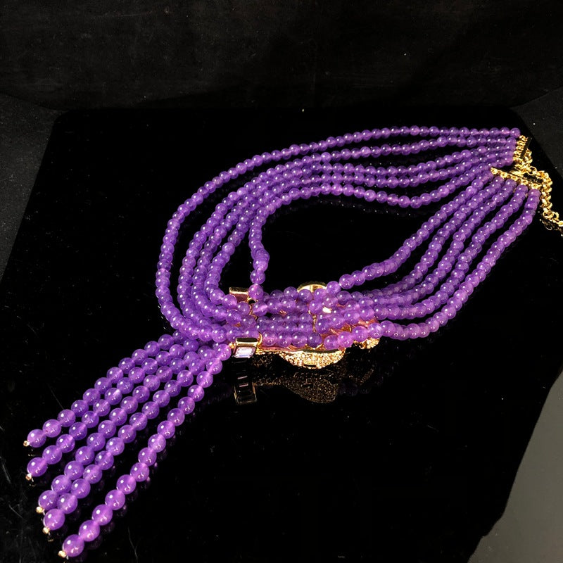 Usedvintage Purple crystal handmade beaded multi-layer design, a vintage, exquisite, and stylish necklace