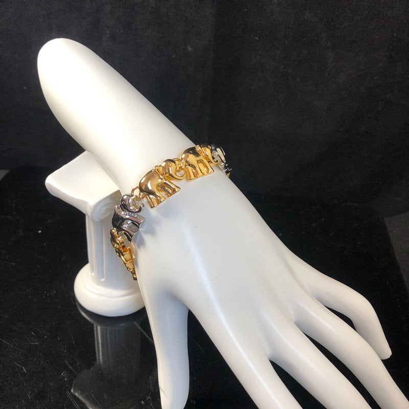 New stylish and versatile design, featuring a simple gold-tone aesthetic, and a fashionable elephant-themed necklace, bracelet, and earring set