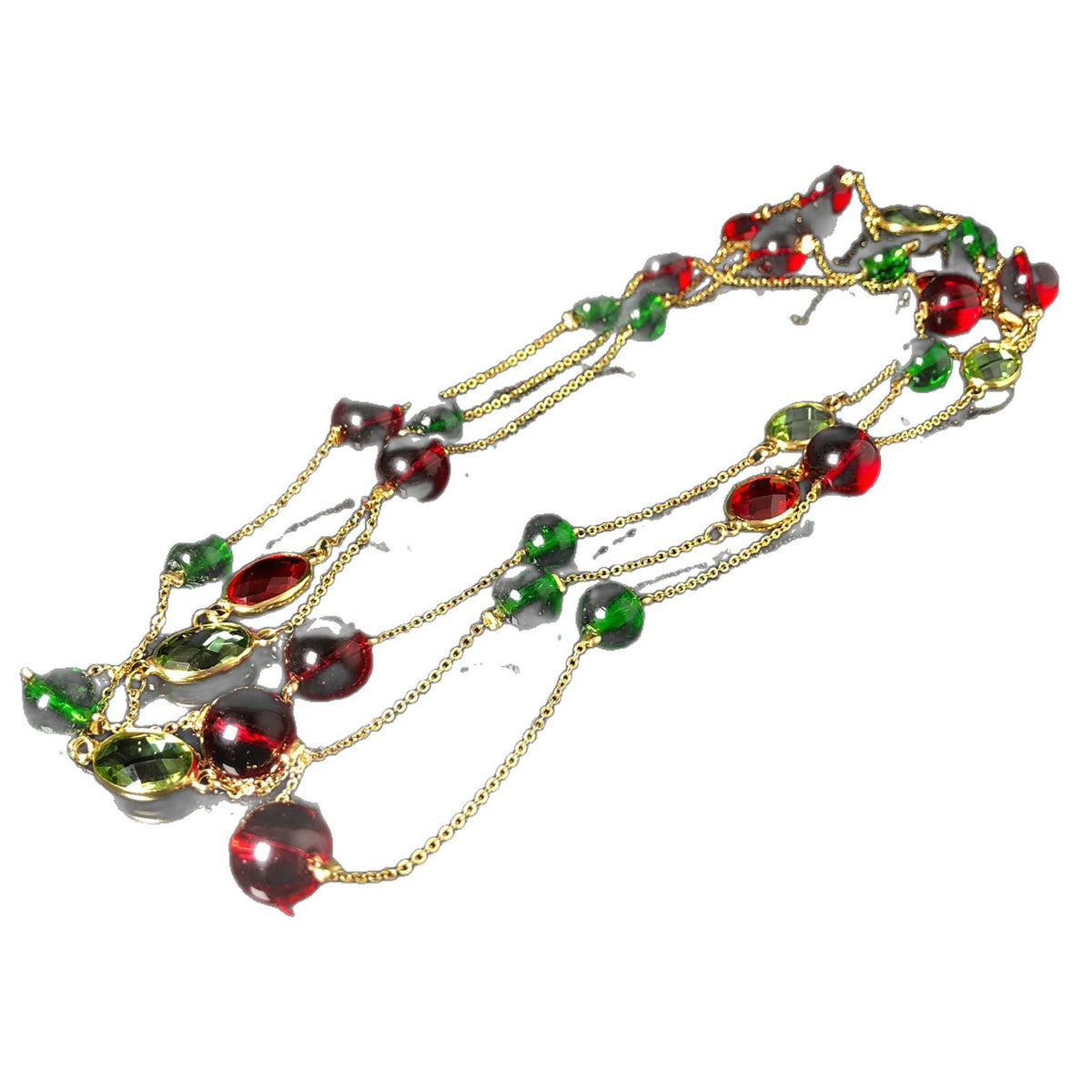 Usedvin'tageDouble-sided, double-layered, red and green glazed, transparent geometric circular necklace with hollow floral design, suitable for sweaters