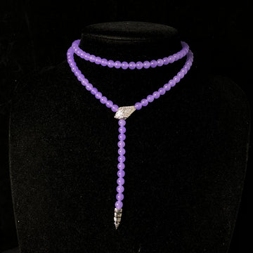 Purple stone beaded necklace, copper material, inlaid with cubic zirconia, snake head and snake tail pendant, exquisite and elegant jewelry