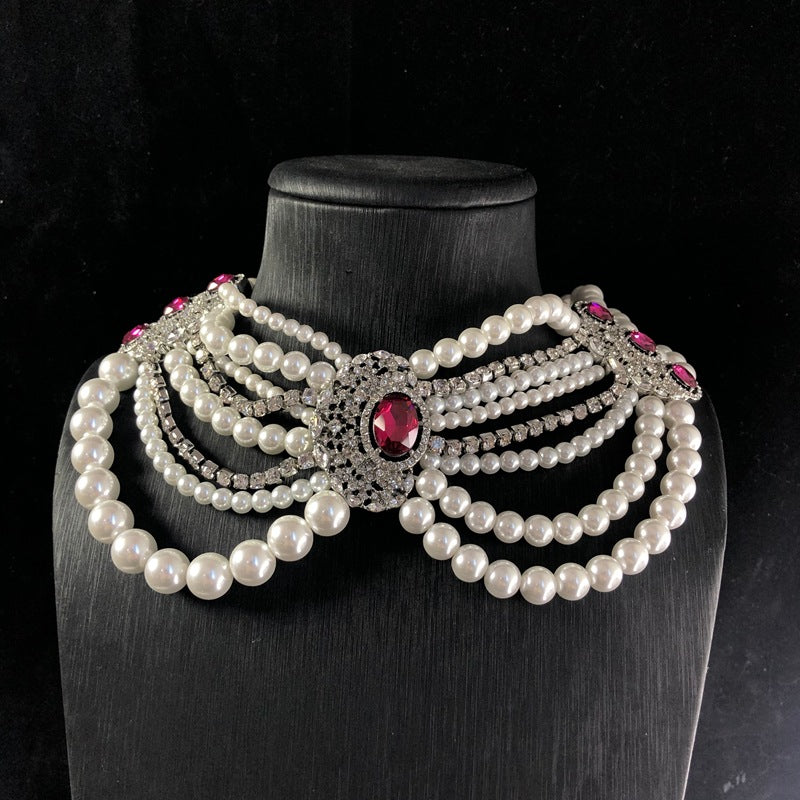 New fashionable retro pearl beaded necklace, multi-layer necklace, bracelet, and earring set – a versatile and exquisite jewelry collection