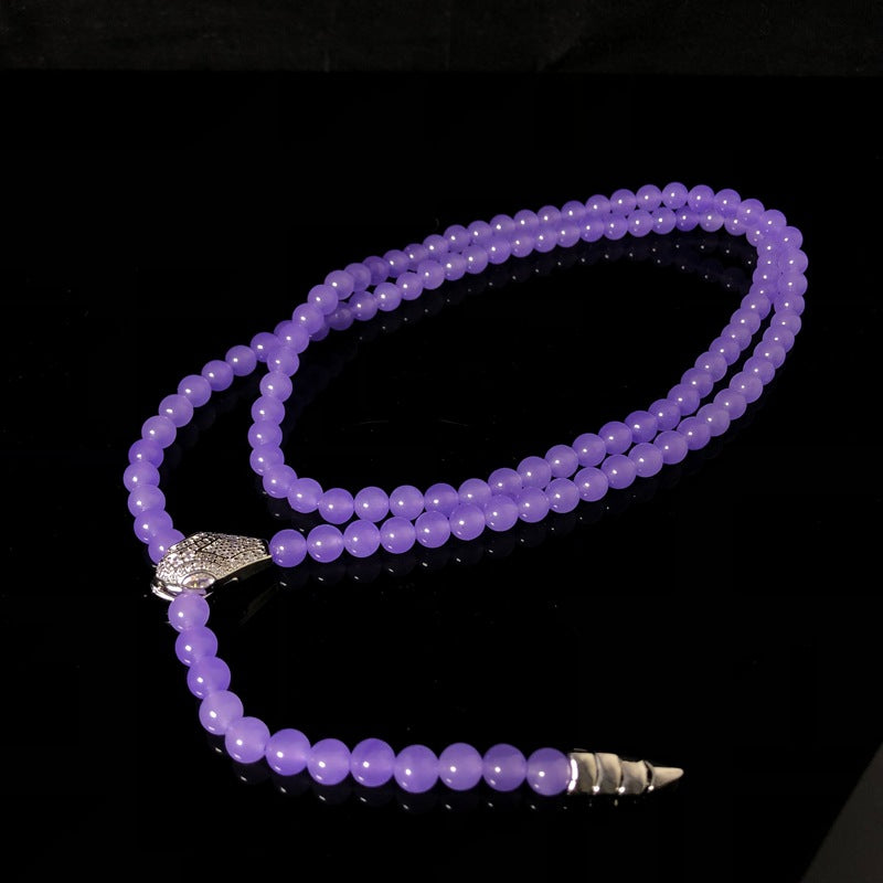 Purple stone beaded necklace, copper material, inlaid with cubic zirconia, snake head and snake tail pendant, exquisite and elegant jewelry