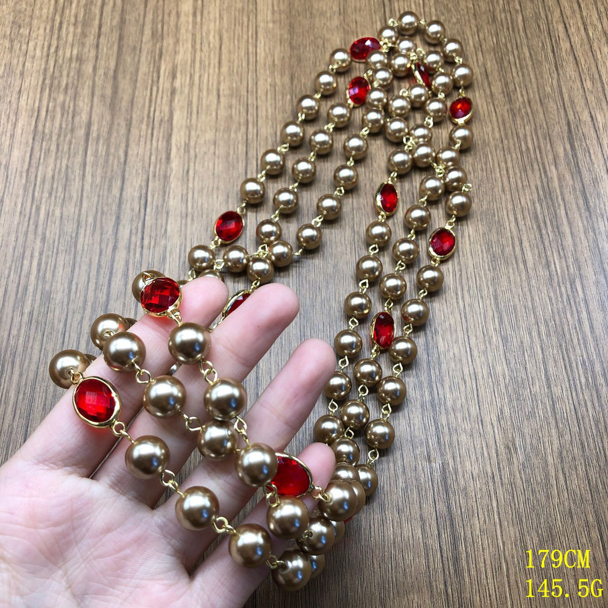 European and American style necklace, vintage pearl, red, handmade, glass and copper material, long necklace, sweater chain, small fragrance-inspired jewelry design