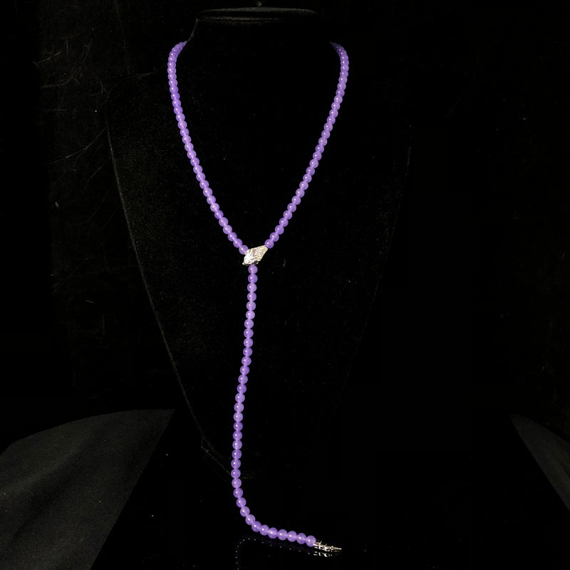 Purple stone beaded necklace, copper material, inlaid with cubic zirconia, snake head and snake tail pendant, exquisite and elegant jewelry