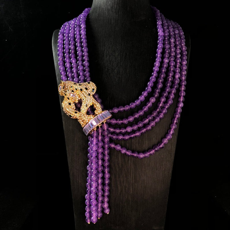 Usedvintage Purple crystal handmade beaded multi-layer design, a vintage, exquisite, and stylish necklace
