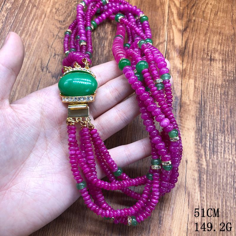 Heavy-duty jewelry design, featuring abacus beads and multi-layered, elegant, and fashionable rose-purple necklace and earring sets