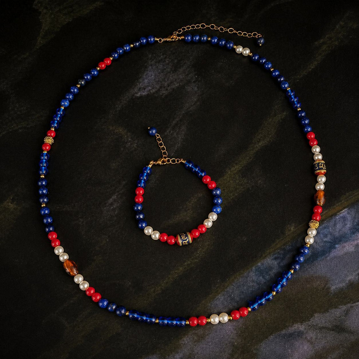 Fashionable color handmade bracelet with natural lapis lazuli, malachite, and red agate gemstones, new style necklace and choker for women