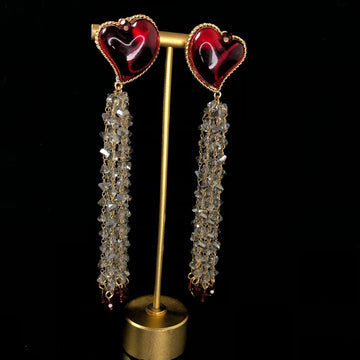 New, exquisite, and fashionable heart-shaped rhinestone tassel earrings for women, exuding elegance and versatility, with a high-end feel