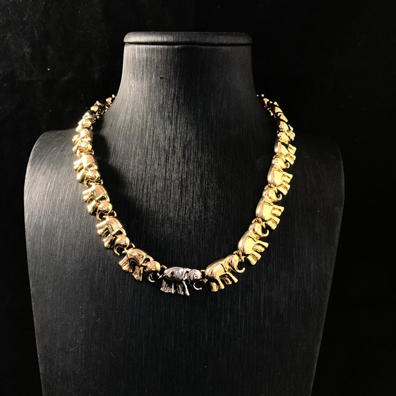 New stylish and versatile design, featuring a simple gold-tone aesthetic, and a fashionable elephant-themed necklace, bracelet, and earring set