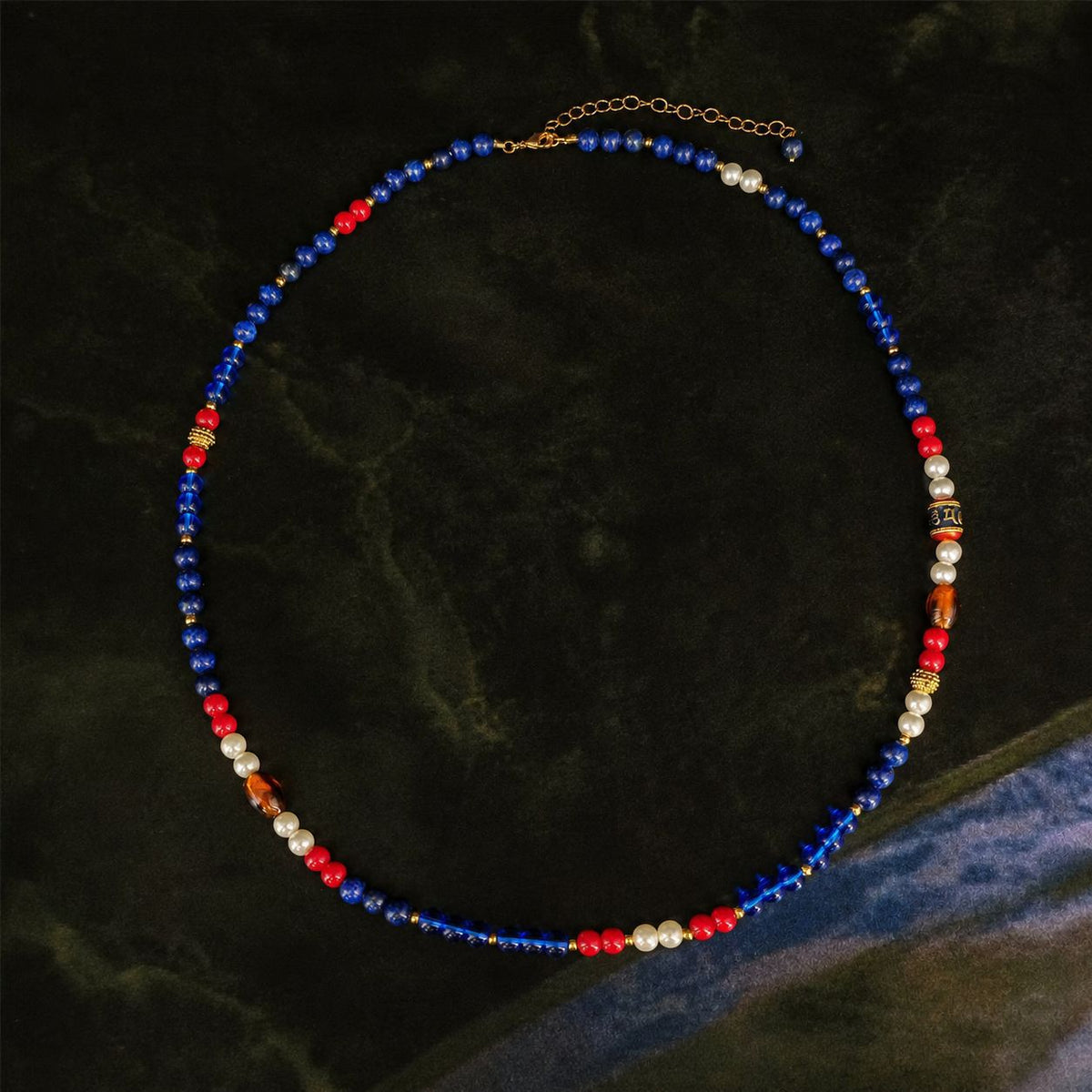 Fashionable color handmade bracelet with natural lapis lazuli, malachite, and red agate gemstones, new style necklace and choker for women