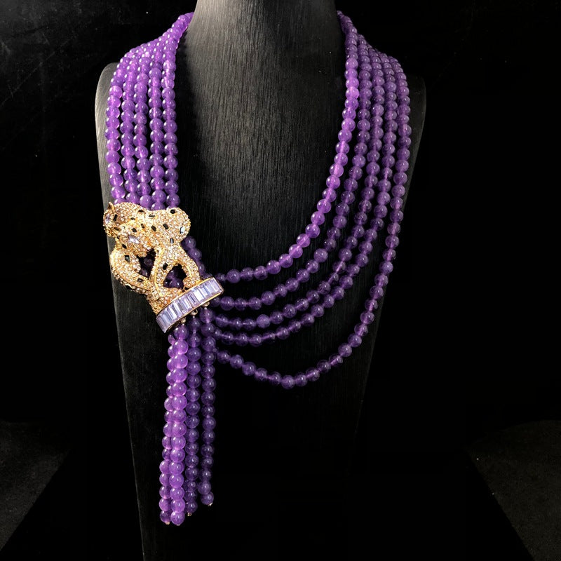 Usedvintage Purple crystal handmade beaded multi-layer design, a vintage, exquisite, and stylish necklace