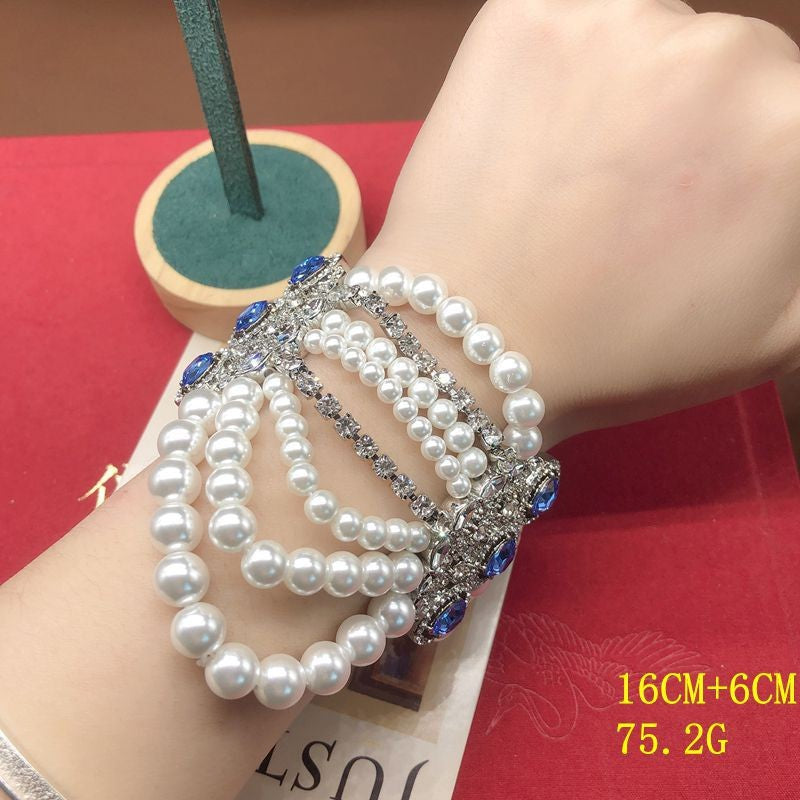 New fashionable retro pearl beaded necklace, multi-layer necklace, bracelet, and earring set – a versatile and exquisite jewelry collection
