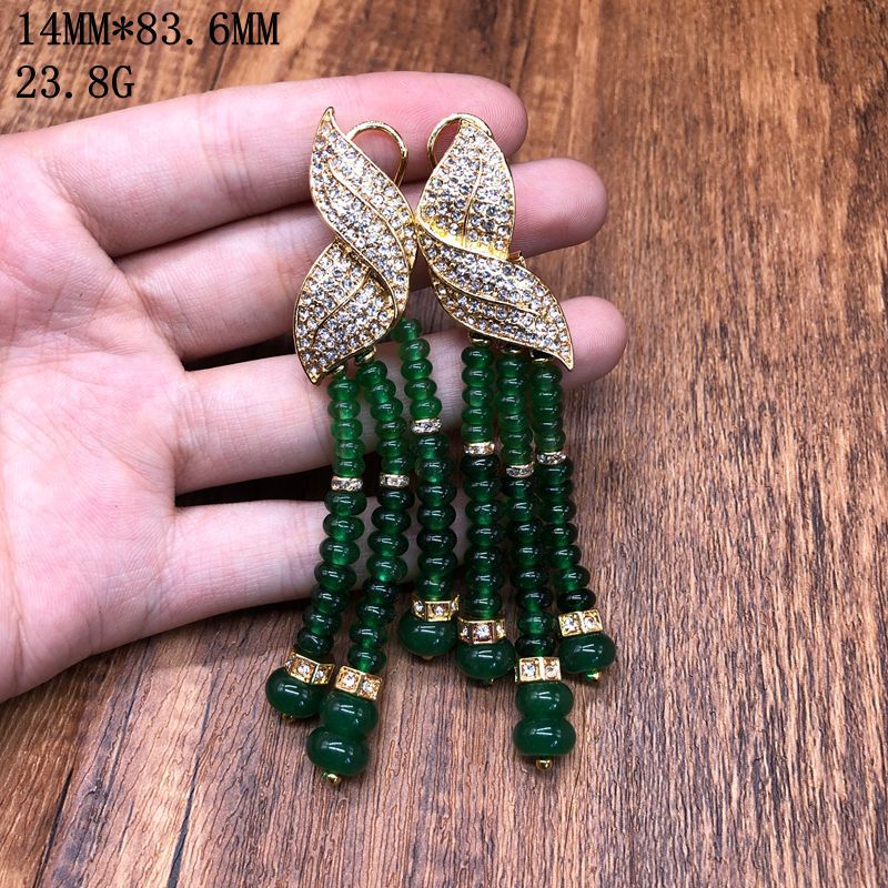 Usedvintage时尚个性气质Used绿色算盘珠复古石头串珠项链耳钉