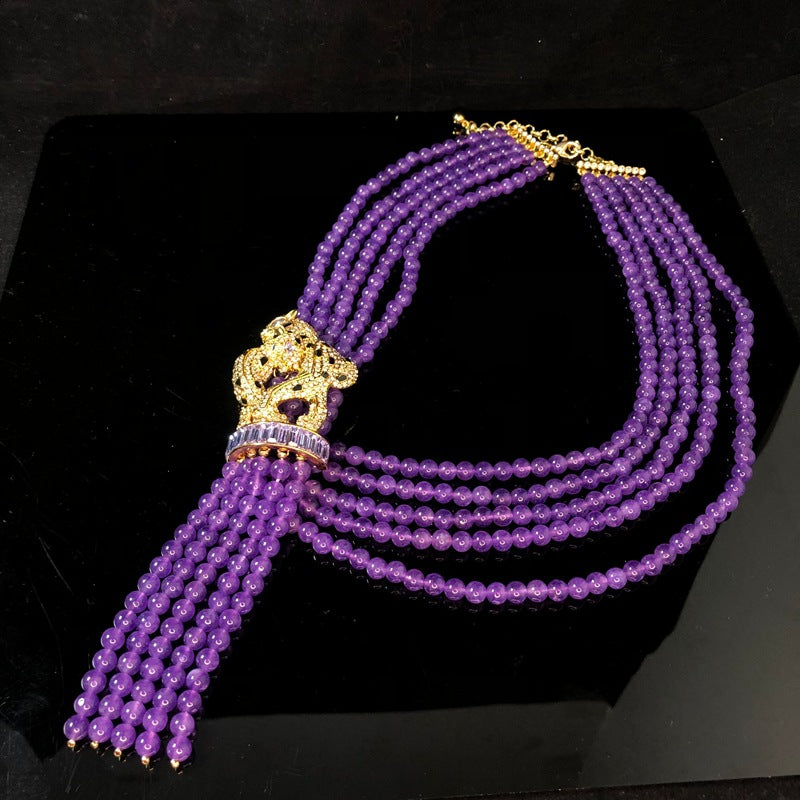 Usedvintage Purple crystal handmade beaded multi-layer design, a vintage, exquisite, and stylish necklace