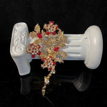 Vintage light luxury dense gemstone flower brooch, heavy-duty, elegant, live-streaming supply, fashionable, versatile, and elegant