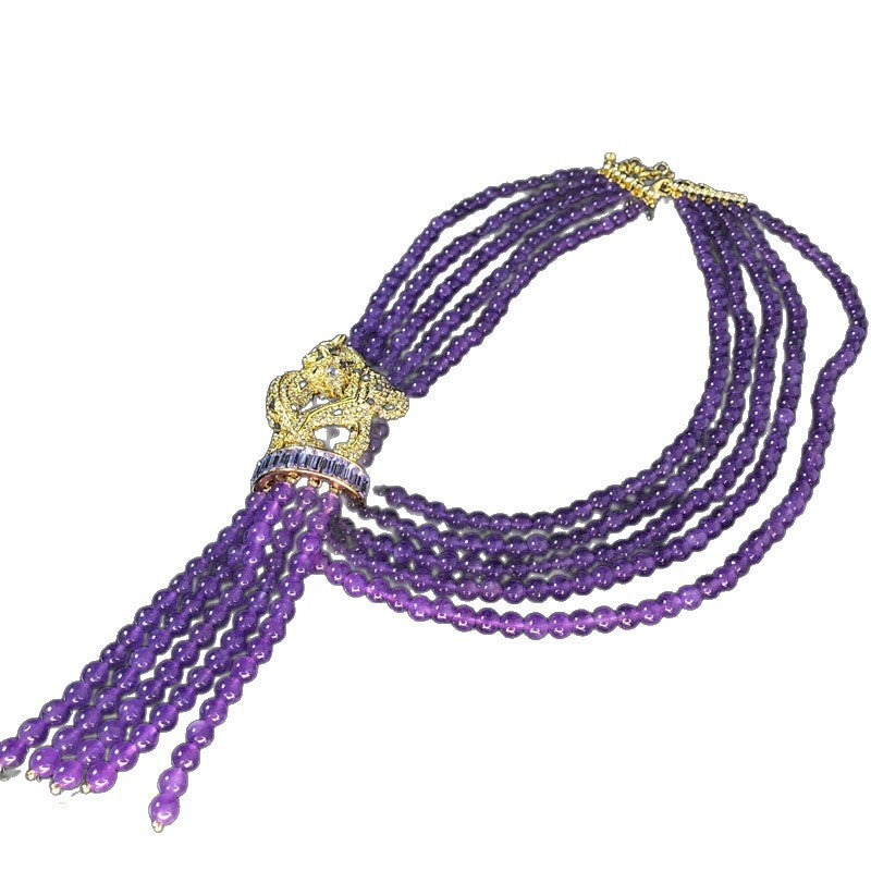 Usedvintage Purple crystal handmade beaded multi-layer design, a vintage, exquisite, and stylish necklace