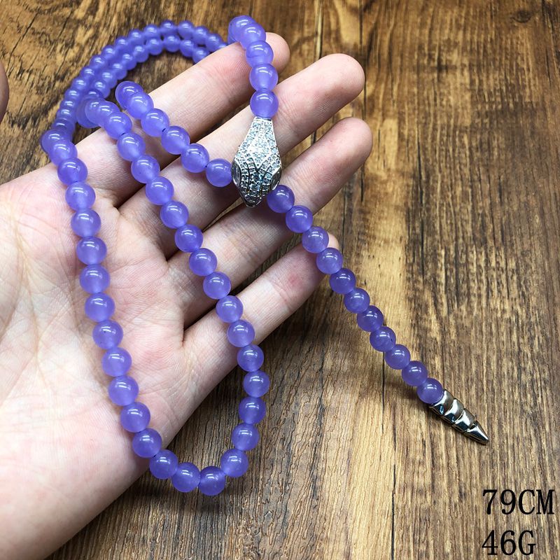 Purple stone beaded necklace, copper material, inlaid with cubic zirconia, snake head and snake tail pendant, exquisite and elegant jewelry