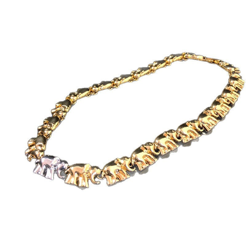 New stylish and versatile design, featuring a simple gold-tone aesthetic, and a fashionable elephant-themed necklace, bracelet, and earring set