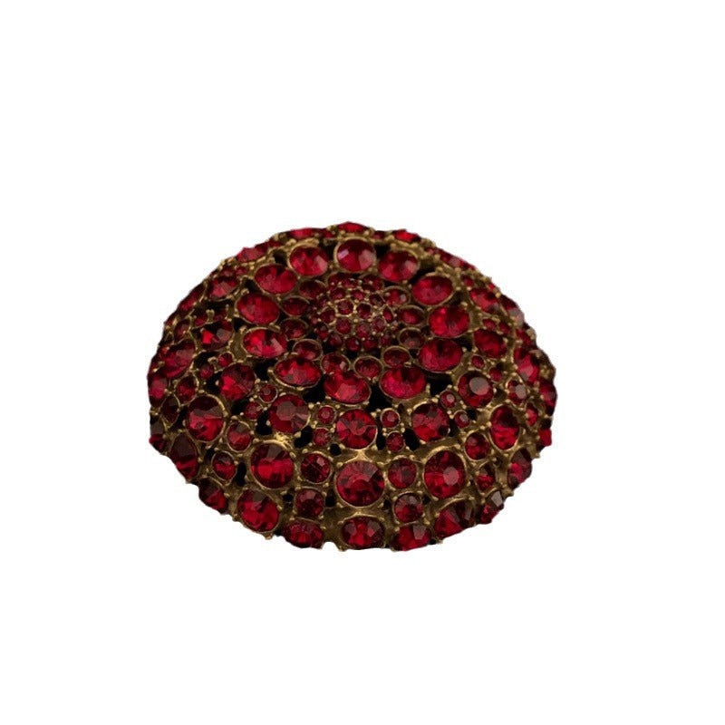 New Year's Edition: Exquisitely Designed Brooch with Chinese Red Gemstones and Diamonds, Retro Court Style, Versatile Pin for Women