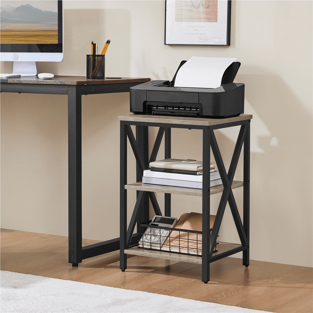 3 Tier X Frame Side Table for Living Room, Gray