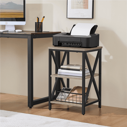3 Tier X Frame Side Table for Living Room, Gray